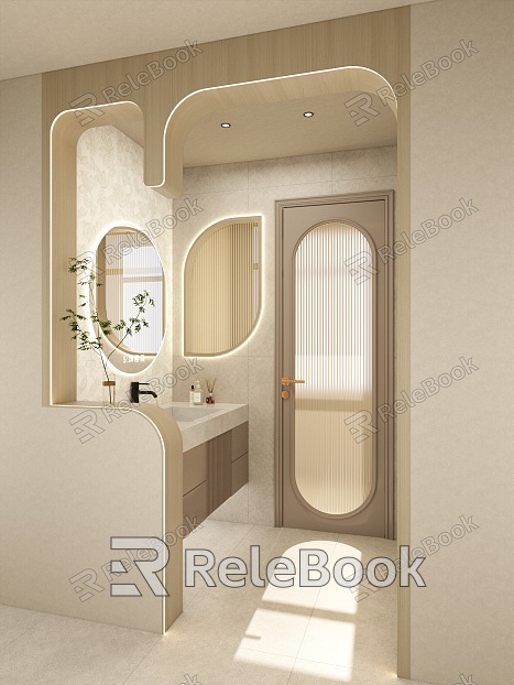 Nordic Cream Antique Half Wall Shape Partition Dry and Wet Separation Toilet Dry Area model