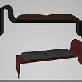 Modern Upholstered Benches with Black Red Frames and Brown Gray Cushions 3d model
