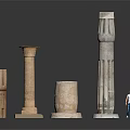Ancient Style Stone Columns With Various Designs And Scale Human Figure 3d model