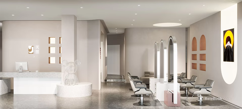 Modern Beauty Hair Salon Interior With Open Space White Decor Hairdressing Chairs And Mirrors 3d model 