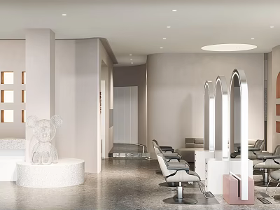 Modern Beauty Hair Salon Interior With Open Space White Decor Hairdressing Chairs And Mirrors 3d model