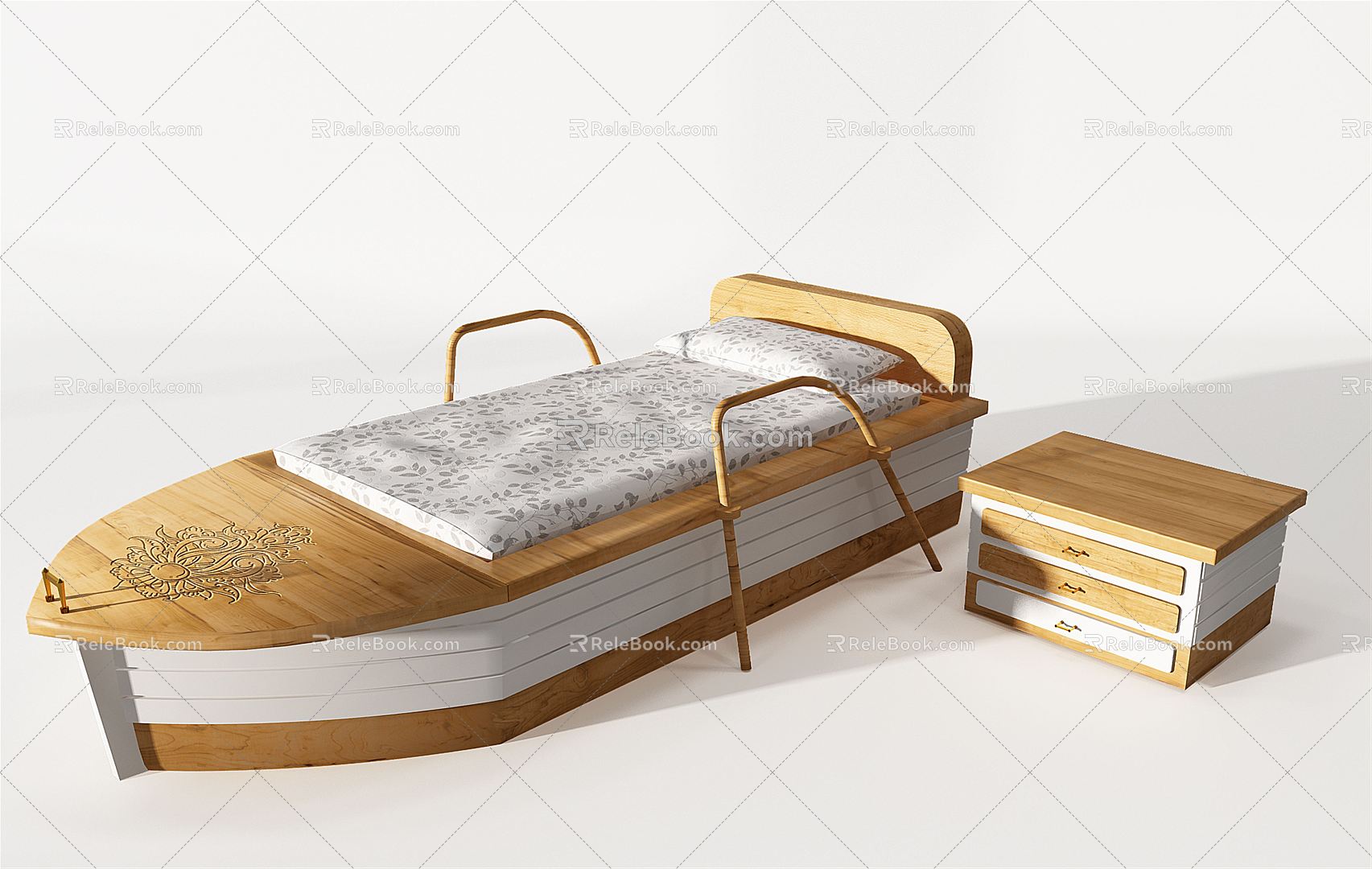 Modern Children's Bed Solid Wood Boat-shaped Creative Children's Bed 3d model