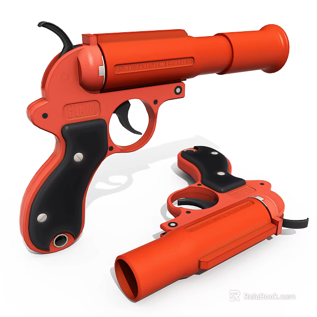 Orange And Black Toy Gun Design With Black Grip Barrel And Trigger 3d model 