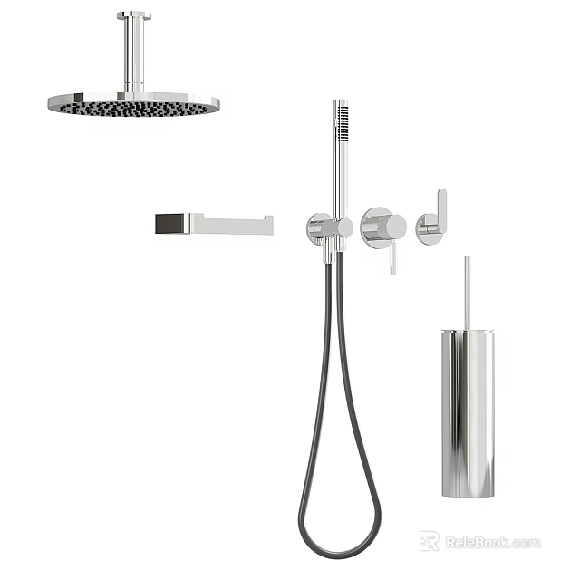 Modern Chrome Shower Head Set With Overhead Handheld Hose And Control Handle 3d model 