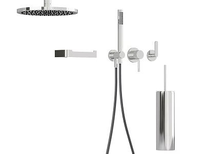 Modern Chrome Shower Head Set With Overhead Handheld Hose And Control Handle 3d model