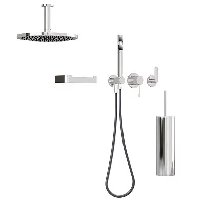 Modern Chrome Shower Head Set With Overhead Handheld Hose And Control Handle 3d model