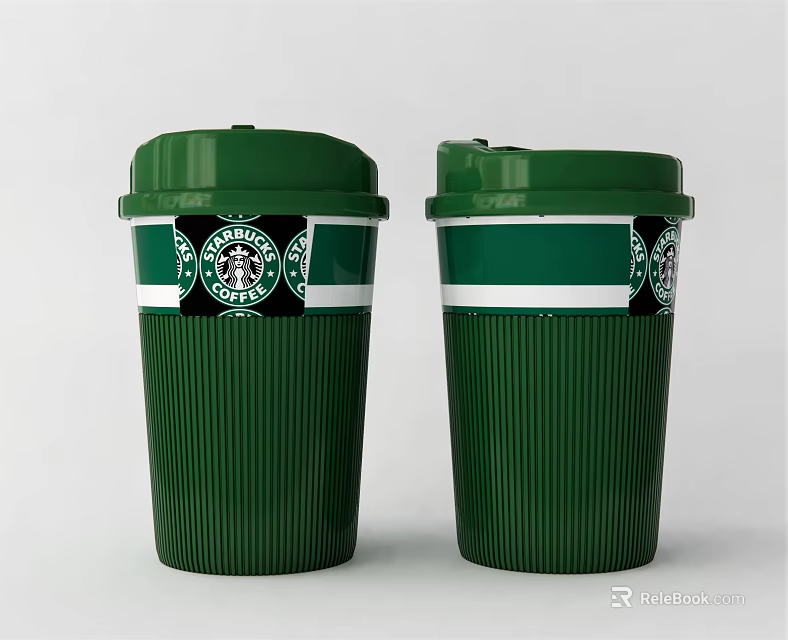 Starbucks Green Coffee Cups with Lid and Striped Design Featuring Brand Logo 3d model 