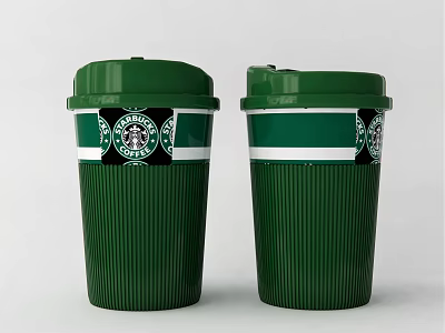 Starbucks Green Coffee Cups with Lid and Striped Design Featuring Brand Logo 3d model