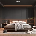 Modern Bedroom Interior With Dark Walls Minimalist Headboard Nightstands Table Lamps And Accent Chair