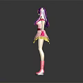 Cute Game Movie Character With Purple Hair Pink Dress Yellow Skirt Gloves And Boots