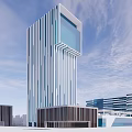 Modern High Rise Office Building Exterior Design With Glass Curtain Wall And Geometric Facade