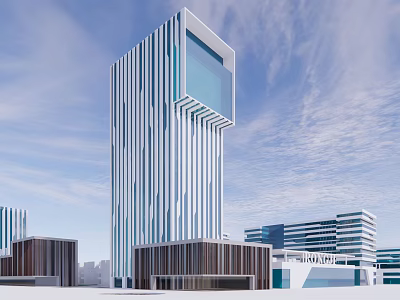 Modern High Rise Office Building Exterior Design With Glass Curtain Wall And Geometric Facade 3d model