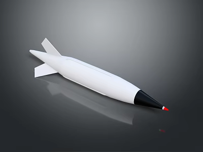 Modern Weapon Missile With White Body Black Tip And Red End Streamlined Design 3d model
