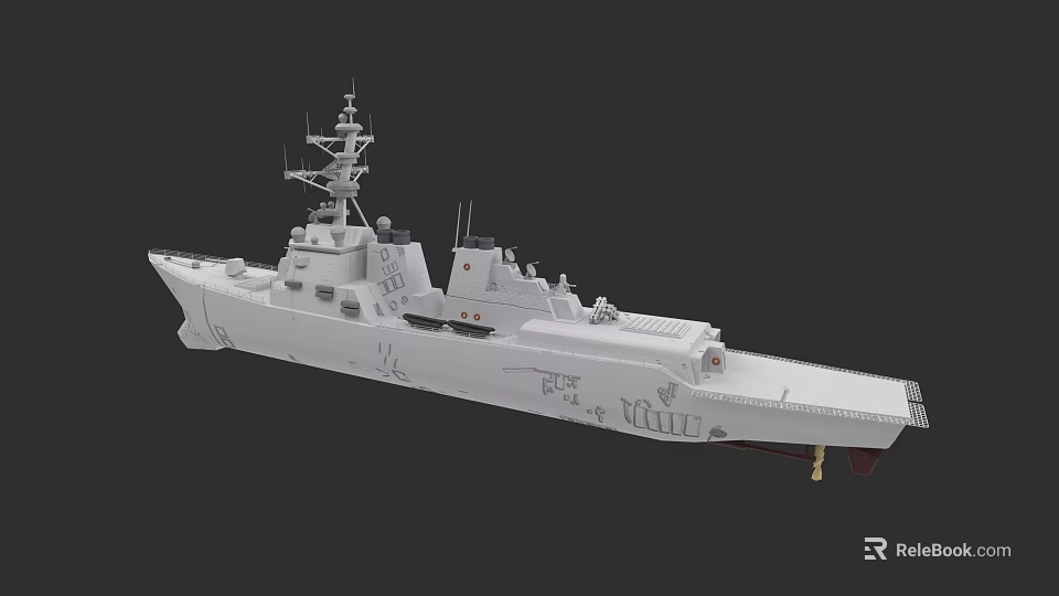 Modern Warship 3D Model With Detailed Superstructure Antennas And Deck Equipment 3d model 