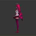 Anime Style Game And Movie Character With Pink Long Hair Crown And Wing Decorated Dress