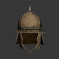 Shiny Metallic Antique Helmet Featuring Spiked Top And Decorative Rim Design