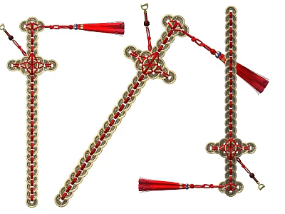 Braided Red And Gold Decorative Weapon With Tassel Ornament And Crafted Design 3d model