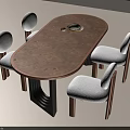 Elegant Oval Dining Table Set With Patterned Wooden Top And White Padded Chairs 3d model
