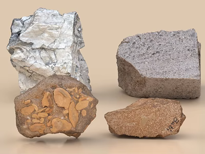 Collection of Natural Stones and Wood Pieces with Varied Textures and Colors 3d model