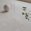 White Tiled Floor With White Spherical Object And Green Plant Branches 3d model