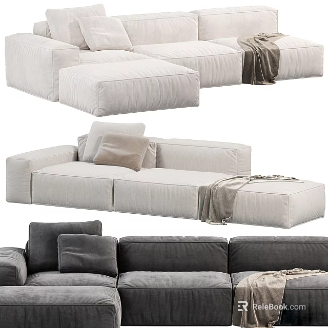 Modern Multi Seater Sofa Designs With Neutral Tones Cushions And Throw Blanket 3d model 