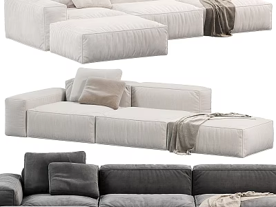 Modern Multi Seater Sofa Designs With Neutral Tones Cushions And Throw Blanket 3d model