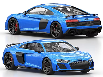 Blue Audi Sports Car Front And Rear View With Sleek Aerodynamic Body 3d model