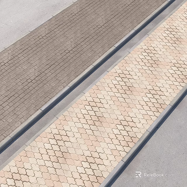 Paved Ground With Gray Rectangular Bricks And Beige Hexagonal Pattern Design 3d model 