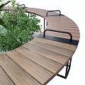 Circular Wooden Tree Pit Design With Black Metal Supports Seating Green Plants Stones And Gravel