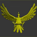 Vibrant Fantasy Bird Character with Red Wings Green Edges and Yellow Tail Feathers