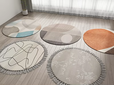Modern Round Rugs With Geometric Patterns Line Designs And Fringed Edges For Indoor Floor Decor 3d model