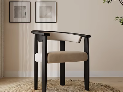 Modern Dining Chair With Black Frame And Beige Padded Seat And Backrest With Framed Art 3d model