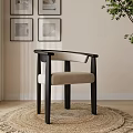 Modern Dining Chair With Black Frame And Beige Padded Seat And Backrest With Framed Art