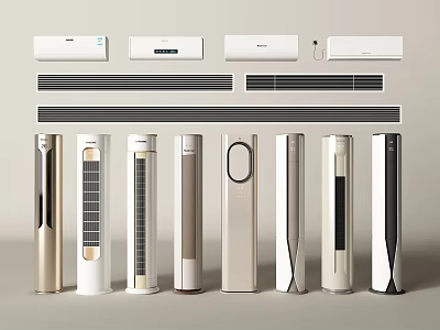 Modern Air Conditioner Fans With Various Styles Including Wall Mounted And Floor Standing Designs 3d model