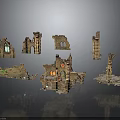 Ancient Ruin Detailed Scene Components With Arched Towers Platforms And Glowing Stone Accents