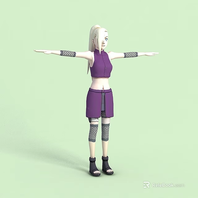 Technology Exhibition Hall Showcasing 3D Character In Purple Outfit With Arm Guards 3d model 