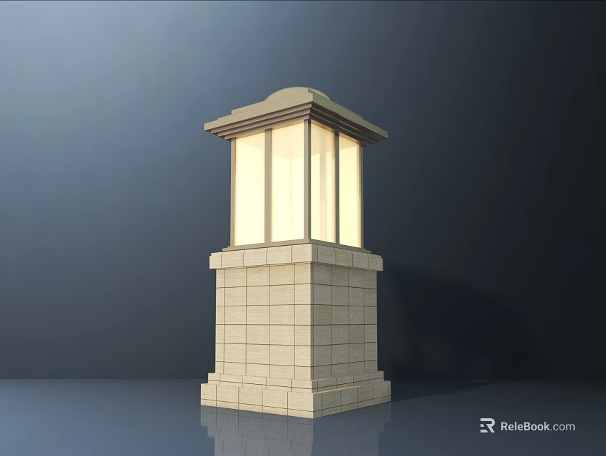 Outdoor Garden Light Fixture With Stone Pillar Roof And Translucent Lampshade Design 3d model 