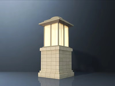 Outdoor Garden Light Fixture With Stone Pillar Roof And Translucent Lampshade Design 3d model