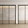 Modern Glass Sliding Doors Interior With Black Frames And Wooden Floor
