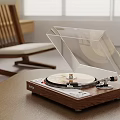 Vintage Turntable With Transparent Cover And Vinyl Record On Table