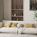 Ivory Sectional Sofa With Yellow Cushions Throw Blanket Wooden Wall Green Plant Cozy Modern Interior