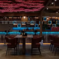 Elegant Bar Interior With Wooden Ceiling Decor Leather Seating And Warm Ambient Lighting