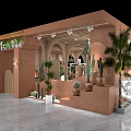 Stylish Terracotta Clothing Store With Arched Doorways Cacti Palm Trees And Moon