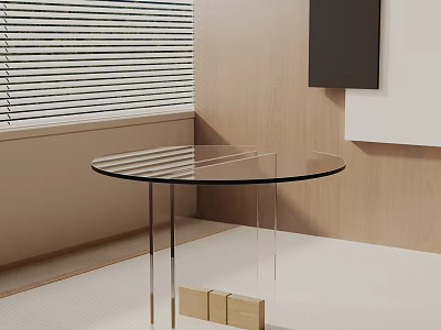 Minimalist Round Glass Top Side Table With Transparent Legs In Modern Interior 3d model