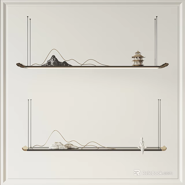 Modern Pendant Light Design With Mountain Shape And Pavilion Decoration 3d model