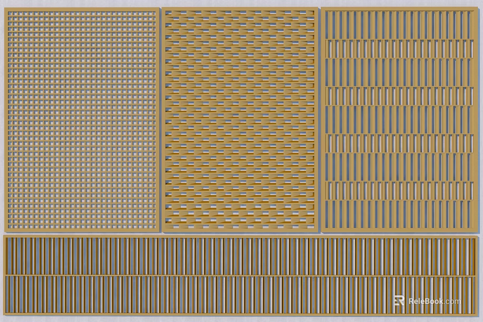 Textured Background Wall Design With Three Different Grid And Striped Patterns In Warm Tones 3d model