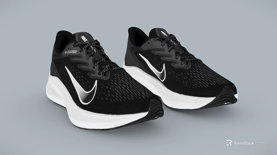 Black And White Running Shoes With Mesh Upper Breathable Athletic Design 3d model 