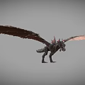 Mythical Reptile With Red Wings And Scaly Body Flying In Gray Background