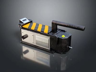 Black Yellow Striped Machine With Black Handle Silver Panel Small Screen On Gray Background 3d model