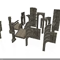 Detailed Classical Architectural Stone Components With Gray Arches Columns And Steps